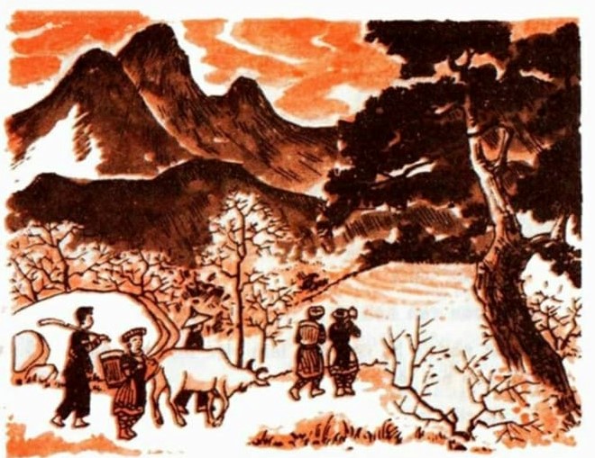 Buổi sáng, sương muối phủ trắng, cành cây bãi cỏ. Gió bấc hun hút thổi