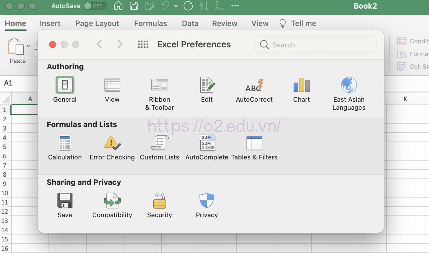 Các phím tắt trong Excel trên Macbook 2