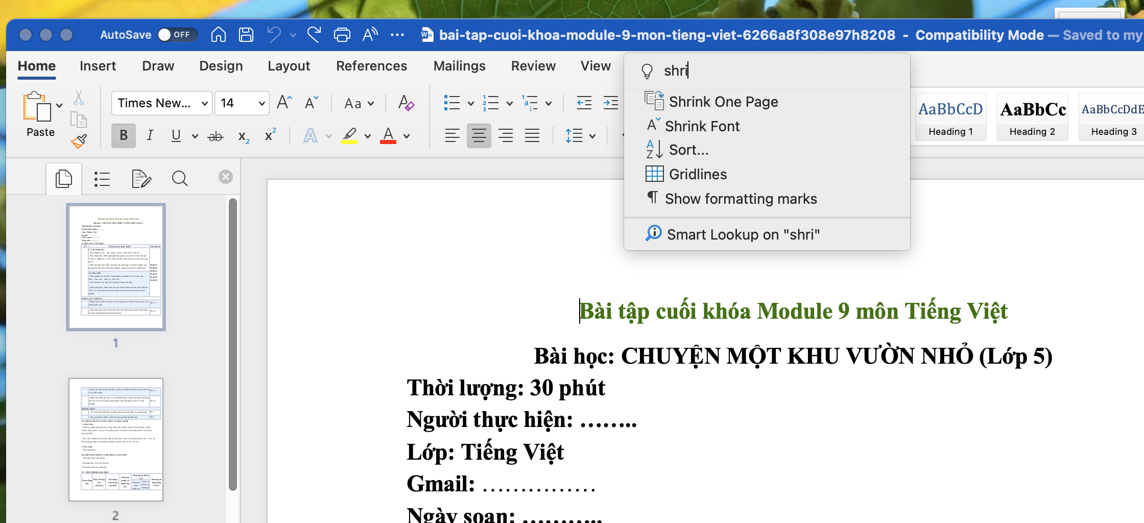 Cách dồn văn bản nằm trọn trong một trang Word 5