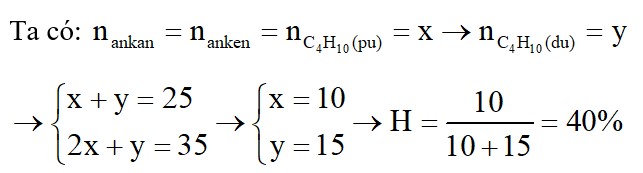 Crackinh C4H10 thu được 35 lít hỗn hợp X gồm CH4, C2H6, C2H4, C3H6, C4H8, C4H10 và H2