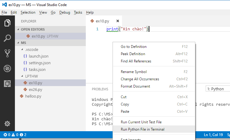 Chạy script Python trong Visual Studio Code