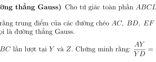 Đường thẳng Gauss cho tứ giác toàn phần - Câu 2.2.6