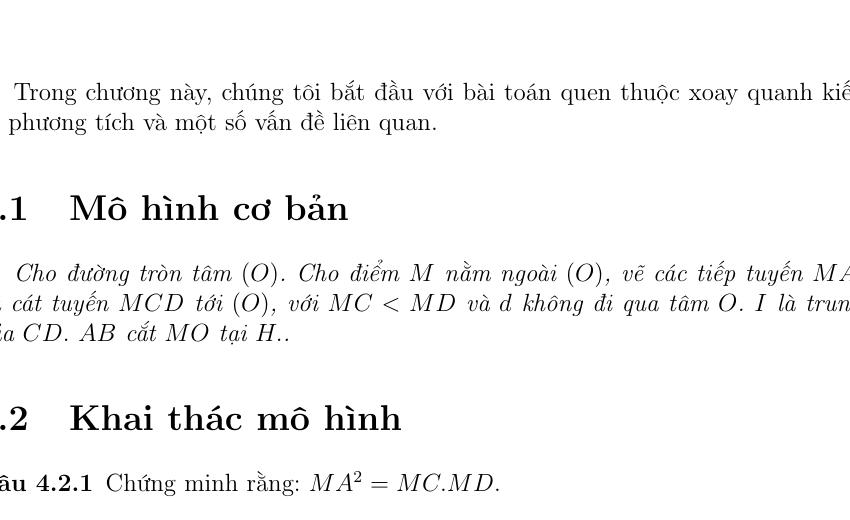 Mô hình cơ bản về phương tích của điểm M tới đường tròn (O)