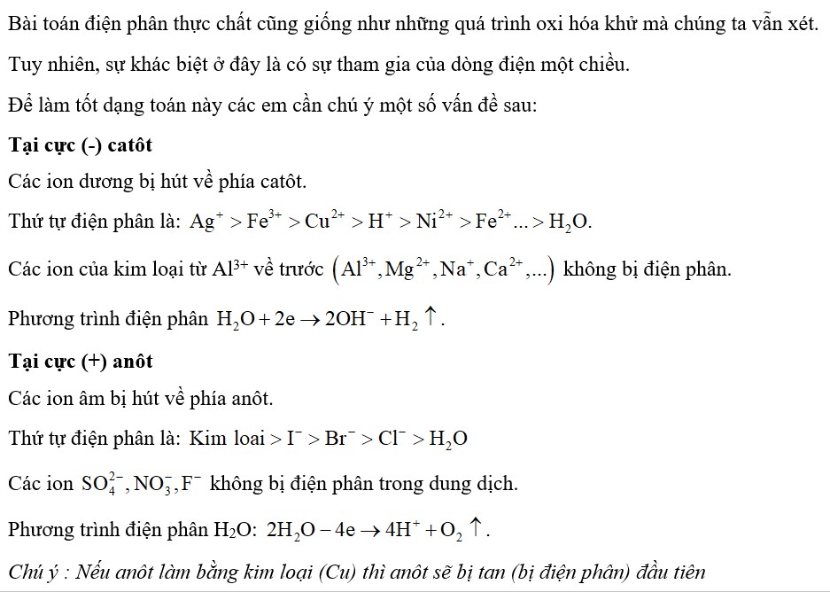 Lý thuyết và bài tập điện phân có lời giải chi tiết 1