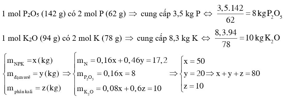 Một loại phân NPK có độ dinh dưỡng được ghi trên bao bì như ở hình bên. Để cung cấp 17,2 kg nitơ 3