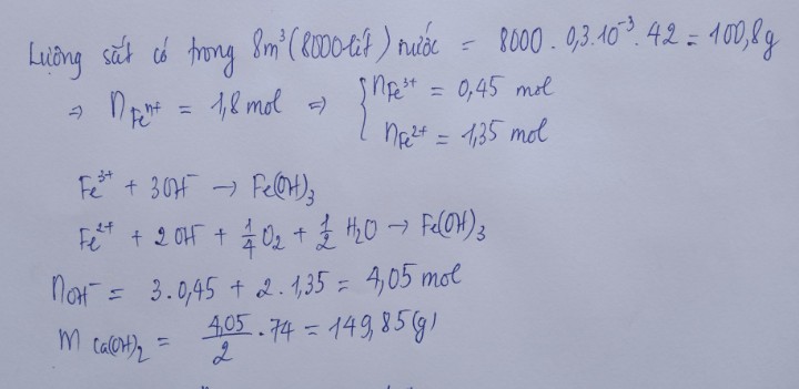 Một trong các phương pháp dùng để loại bỏ sắt trong nguồn nước nhiễm sắt là sử dụng lượng vôi tôi vừa đủ để tăng pH của nước nhằm 1