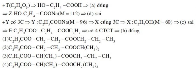 Thủy phân hoàn toàn chất hữu cơ E (C9H16O4, chứa hai chức este) bằng dung dich NaOH, thu được sản phẩm gồm ancol X và hai chất hữu cơ Y, Z
